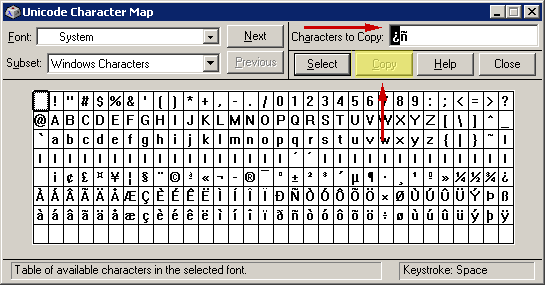 Character Map Windows 2000& NT